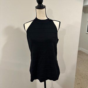 NWT - ANNE KLEIN WOMEN'S RIBBED SLEEVELESS HIGH NECK SWEATER BLACK - Size L